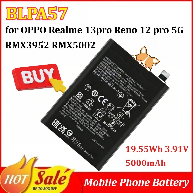 

New BLPA57 19.55Wh 3.91V 5000mAh Mobile Phone Battery for OPPO Realme 13pro Reno 12 pro 5G RMX3952 RMX5002 Replacement Battery