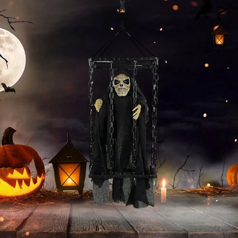 Halloween Outdoor Decoration Ghosts Skeleton Animated Ornament With Lighted Eyes Creepy Laughter Halloween Hanging A Easy To Use