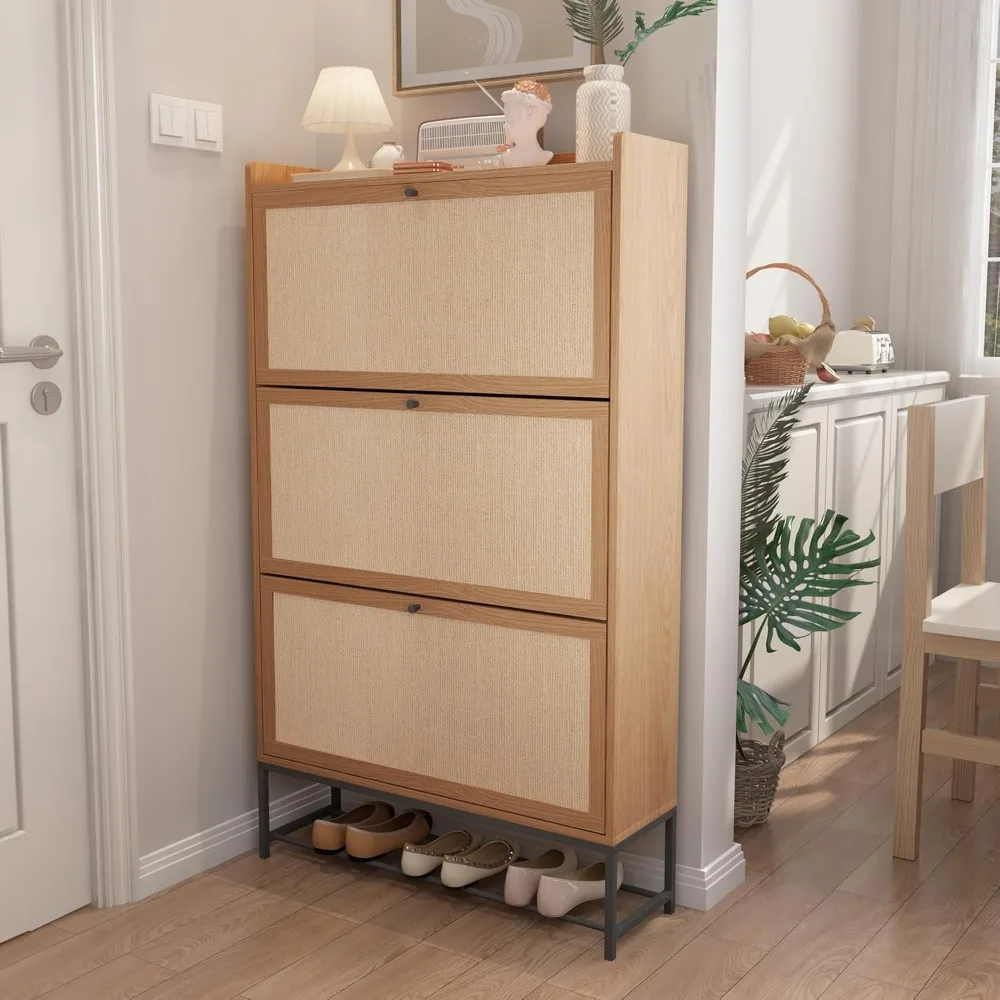 منظم أحذية خشبي مع 3 أدراج - رف أحذية نحيف قائم بذاته للتخزين الفعال