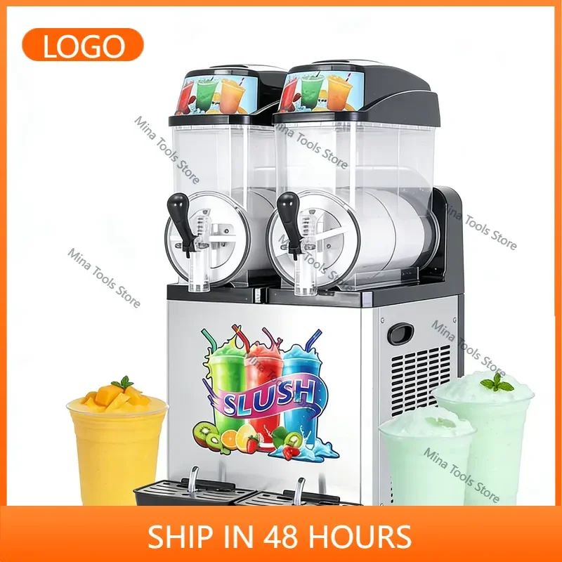 New Commercial Stainless Steel Slush Machine 12L*2 High-Power Food Grade Beverage Juice Dispenser Copper Motor for Frozen