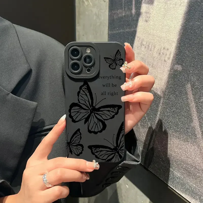 Butterfly Printed Phone Case For iPhone 11 12 13 14 15 Pro Max XR XS X 7 8 Plus SE 2020 Shockproof Matte Soft TPU Silicone Cover