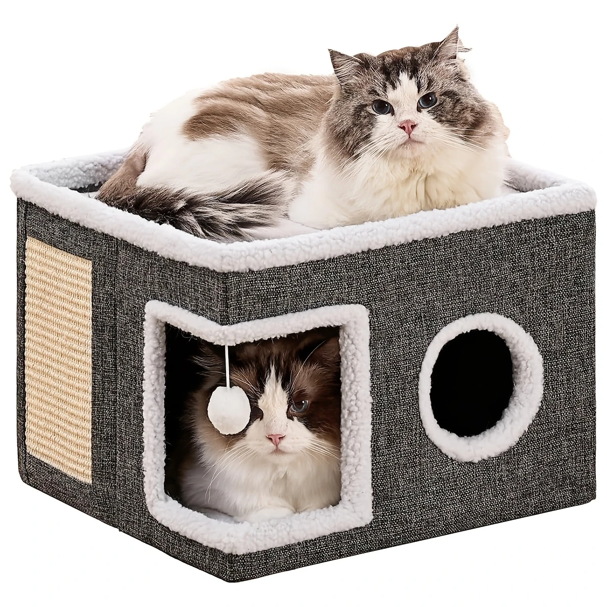 4-Jahreszeiten-Mehrstöckiges Katzenhaus - Faltbares Design für den Innenbereich, Kratzbrett & Rutschfester Boden, 30LB Tragfähigkeit, Warmes Katzenbett Katzenhöhle