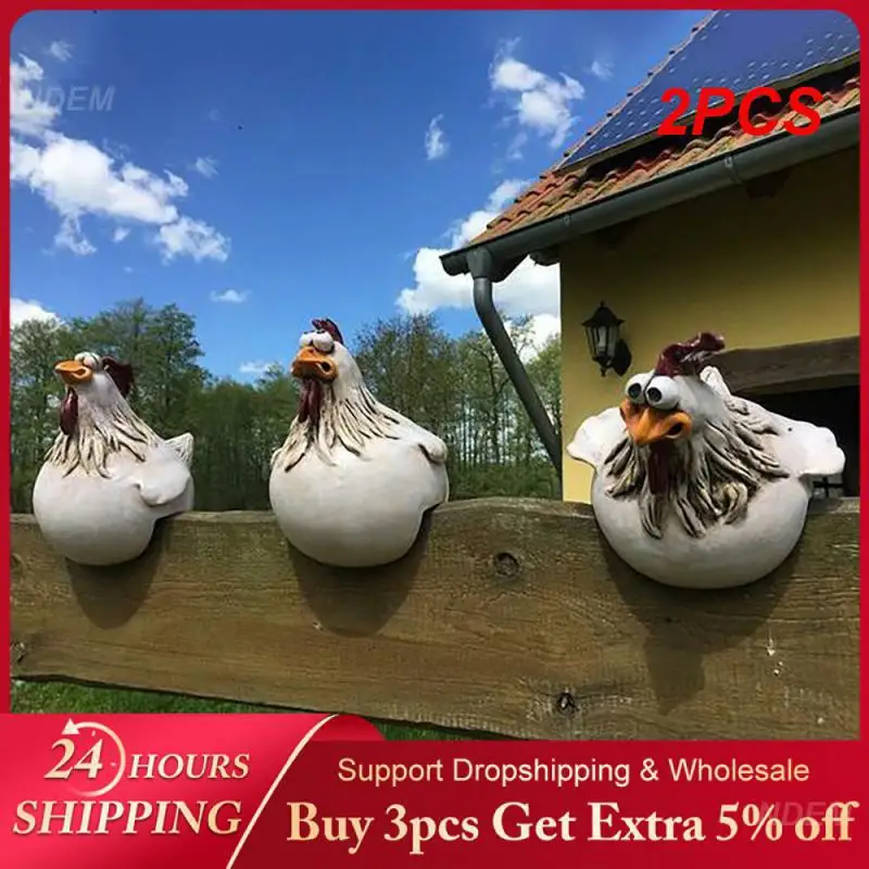 

2PCS Spoof Cock Ornaments Resin Funny Farm Yard Decorations Hen Sculpture Courtyard Decoration Crafts Gardening Supplies Cartoon