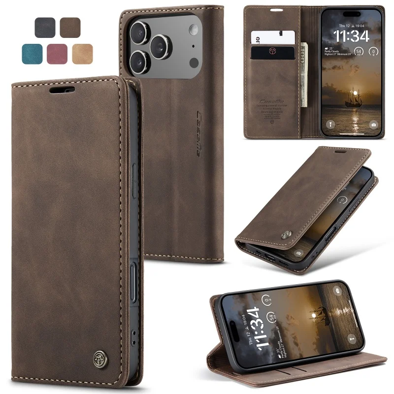 CaseMe Retro Magnetische Flip PU Lederen Case voor iPhone 17 Air 17 Pro 16 15 14 13 12 11 XS XR 8 7 6S 5 SE Portemonnee Cover Telefoon Coque - afbeelding 2