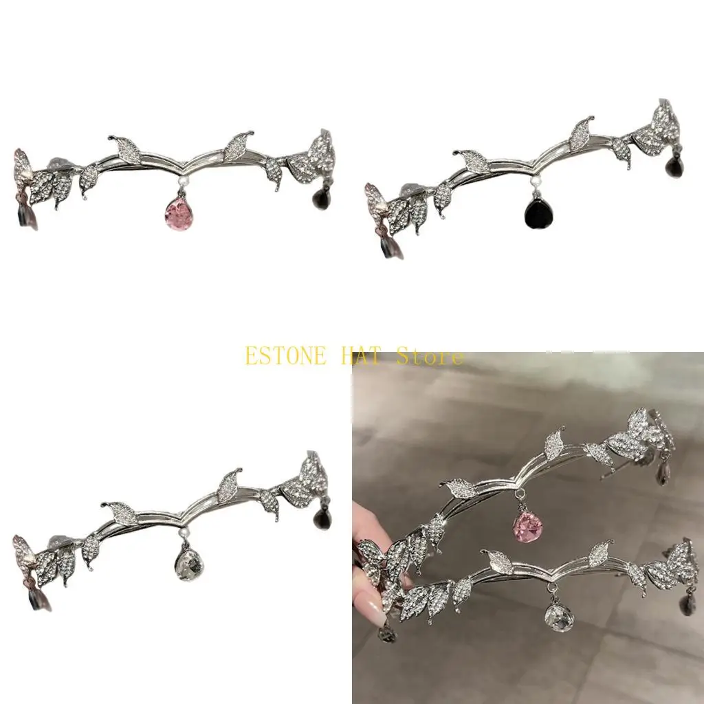 

49MF Metal Headbands With Rhinestones Tassels Decorations Adjustable for Various Hairstyles Lightweight Hair Decoration