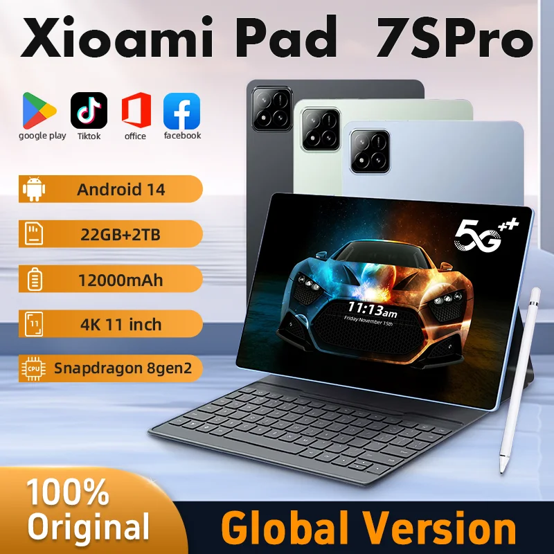2025 new7s pro tablet com snapdragon 8gen2 4k tela 22gb ram 2tb de armazenamento sistema android 14 modo duplo 5g e wi-fi 20000mah