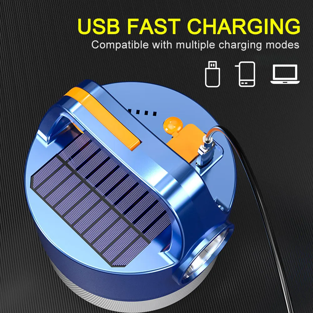 Solar Portable Work Light LED Camping Light USB Rechargeable 4 Mode Bulb Outdoor Searchlight Tent Lamp Emergency Strong Light