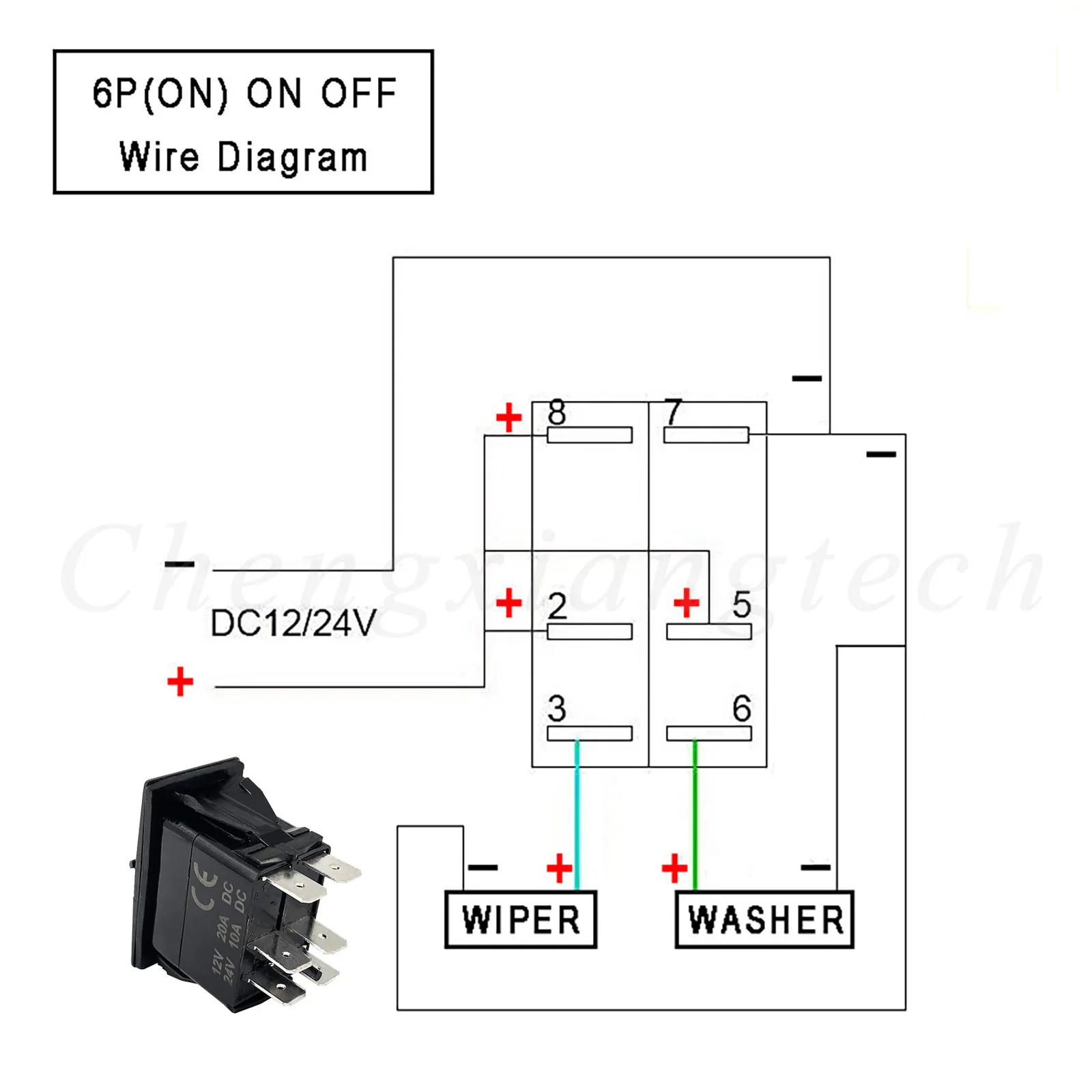 Blue Led Windshield Washer Wiper Momentary Rocker Switch 6Pin (ON)-ON-OFF DPDT for Automotive Jet UTV RZR Truck Camper Car Boat