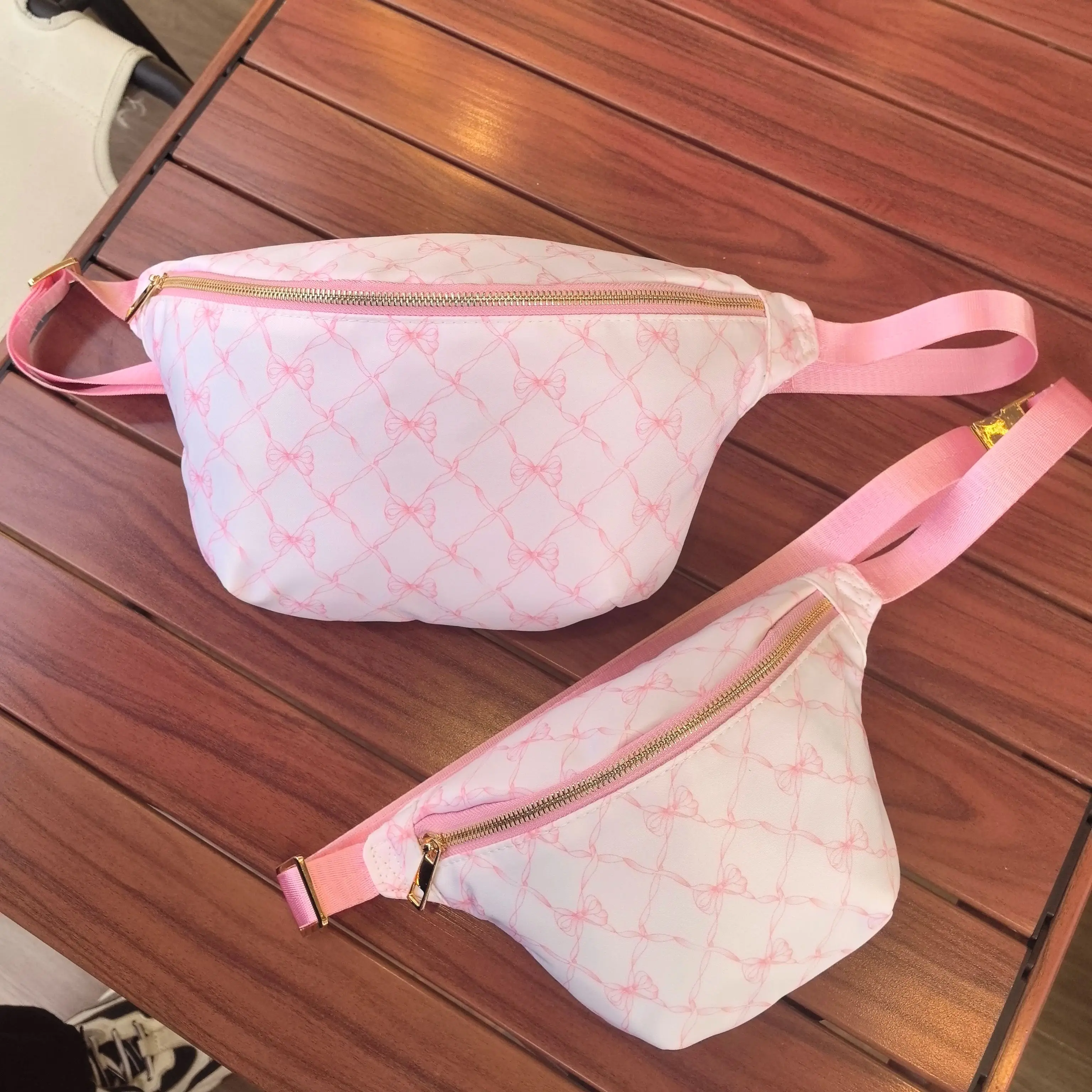 Bowknot arco impressão náilon cinto saco para mulheres crossbody fanny pacote com alça de metal ajustável moda cintura pacote sacos bum packs