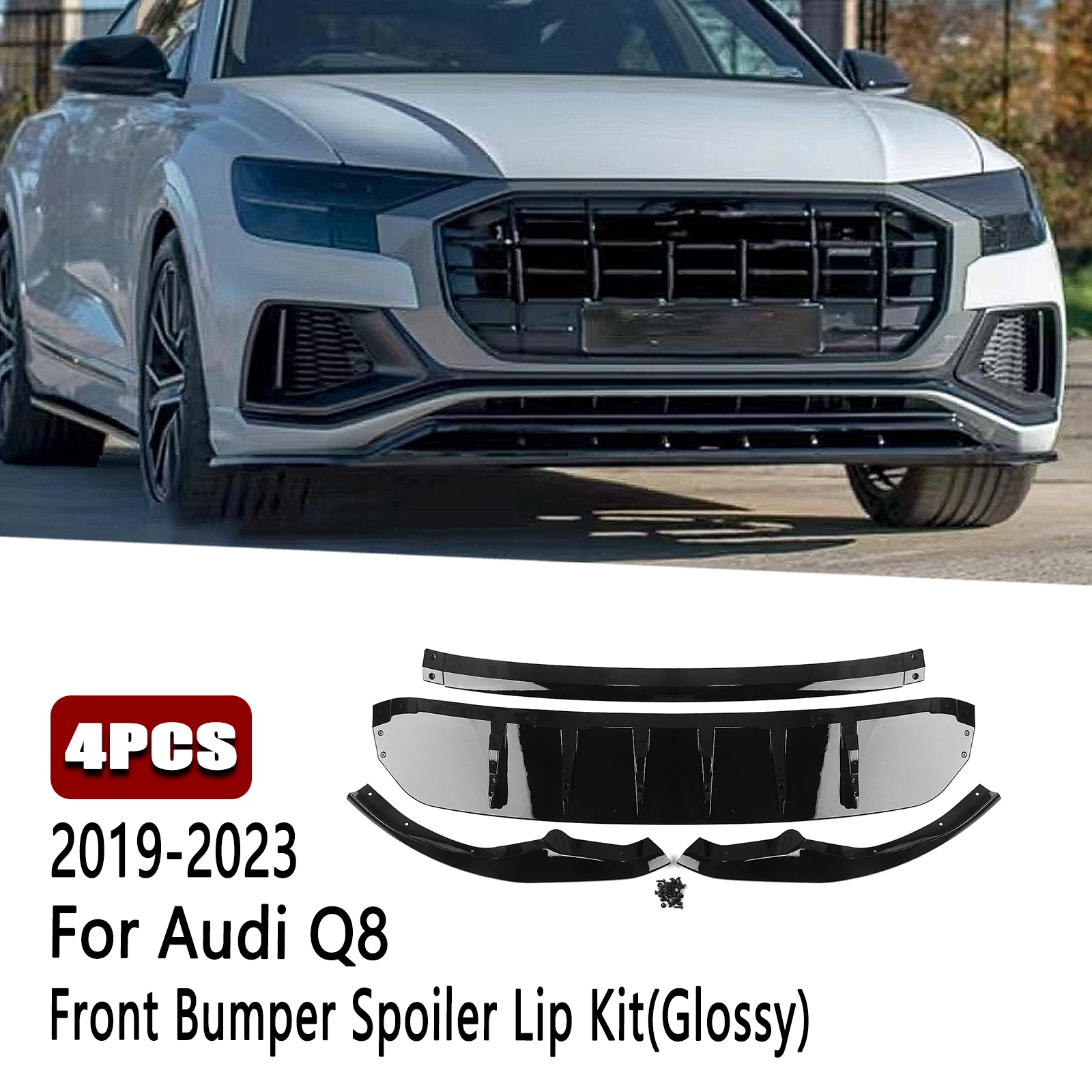 

Car Front Spoiler Lip Lower Splitter Blade Guard Plate Auto Kit For Audi Q8 2019-2023