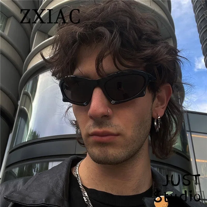 ZXIAC Retro Futuristic Irregular Sunglasses Women Outdoor Sports Cycling Sun Glasses for Men Silver Lens Y2k Eyewear Accessories