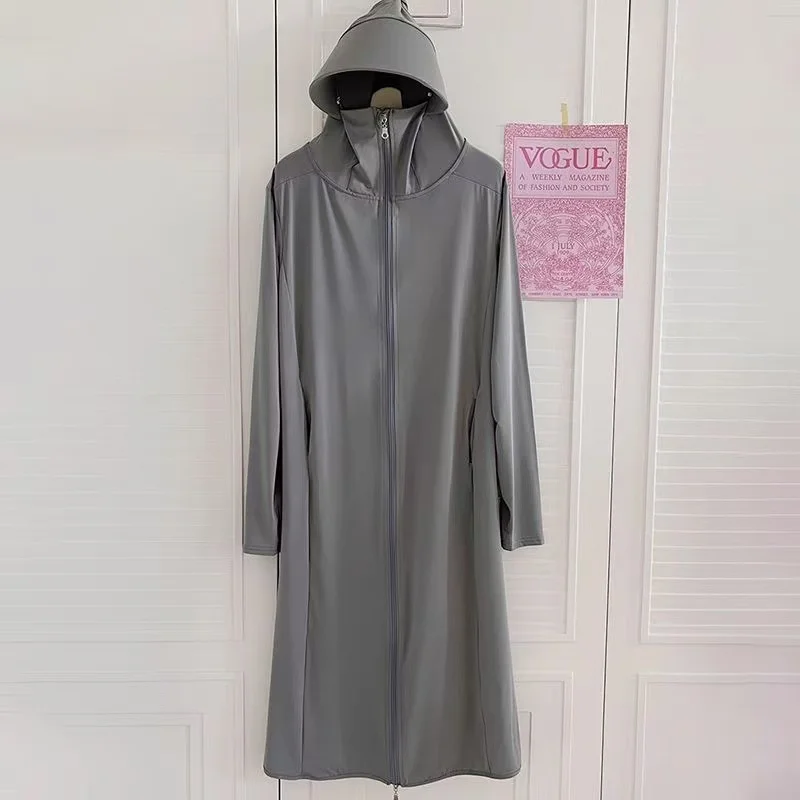 2026 Women X-Long Sunscreen Clothing Bew Summer Whole Body UV Protection Light Breathable Ice Silk Clothing Summer Hooded Jacket
