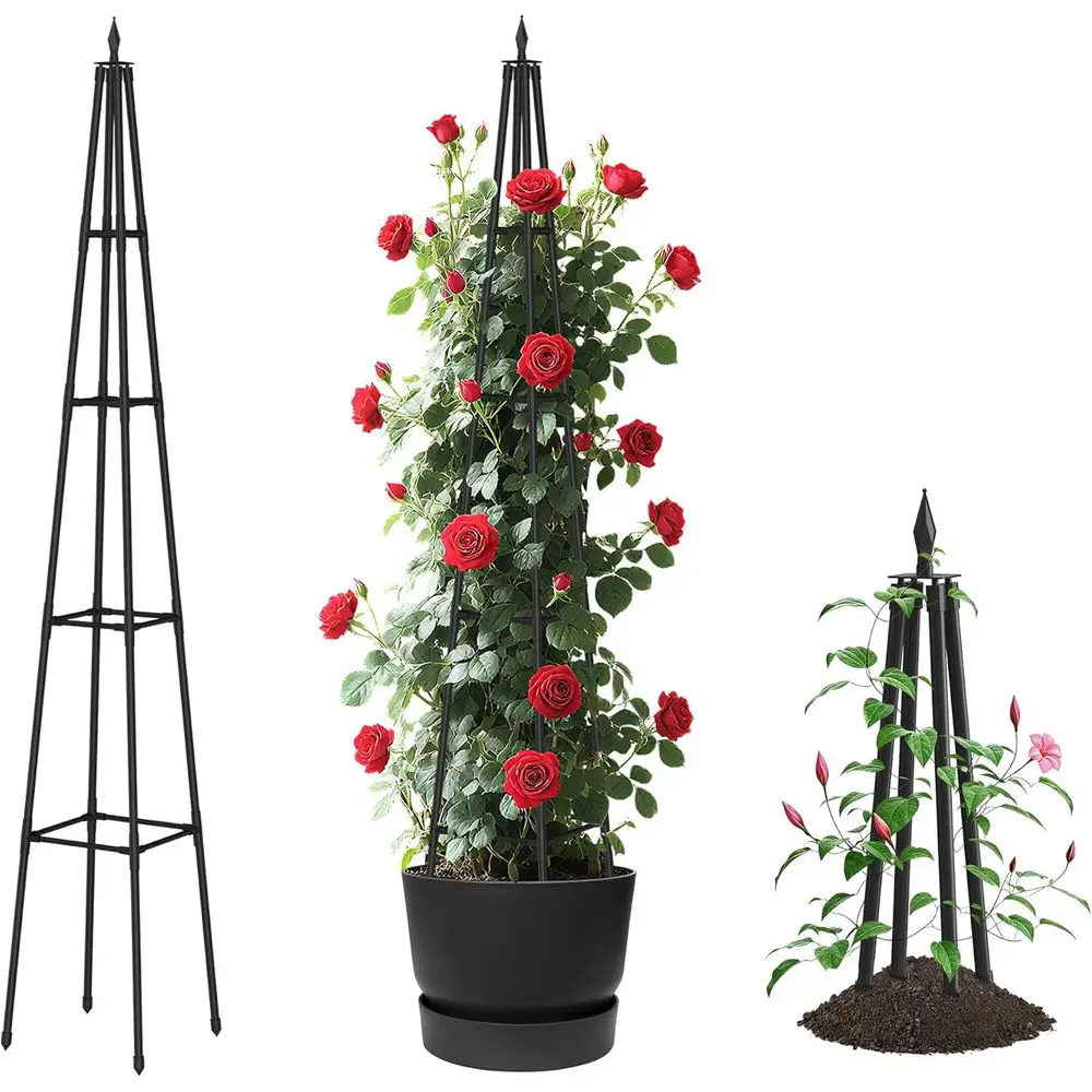 6-Tier Plastic-Coated Metal Garden Trellis, Outdoor and Indoor Plant Support, Black