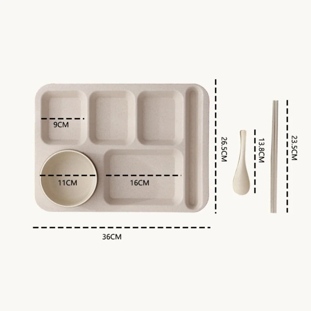 1 Drop-Proof Rice Dishes Creative Wheat Straw Bowl Cutlery Set Exquisite Dinner Tray For Separate Plates Beige