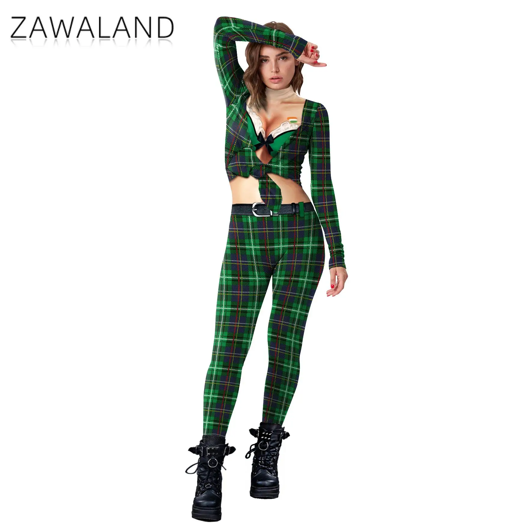 Zawaland Saint Patrick's Day Jumpsuits Lucky Grass 3D Print Woman Bodysuit Costume Party Cosplay Costumes