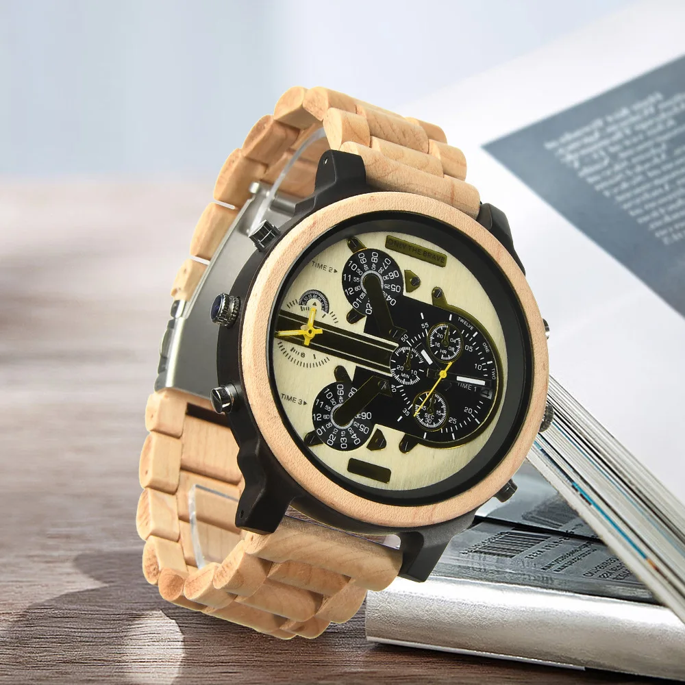 Wooden Watches Quartz Analog Display High Quality Big Dial Wholesale Classic OEM Pure Bamboo Watch for Men