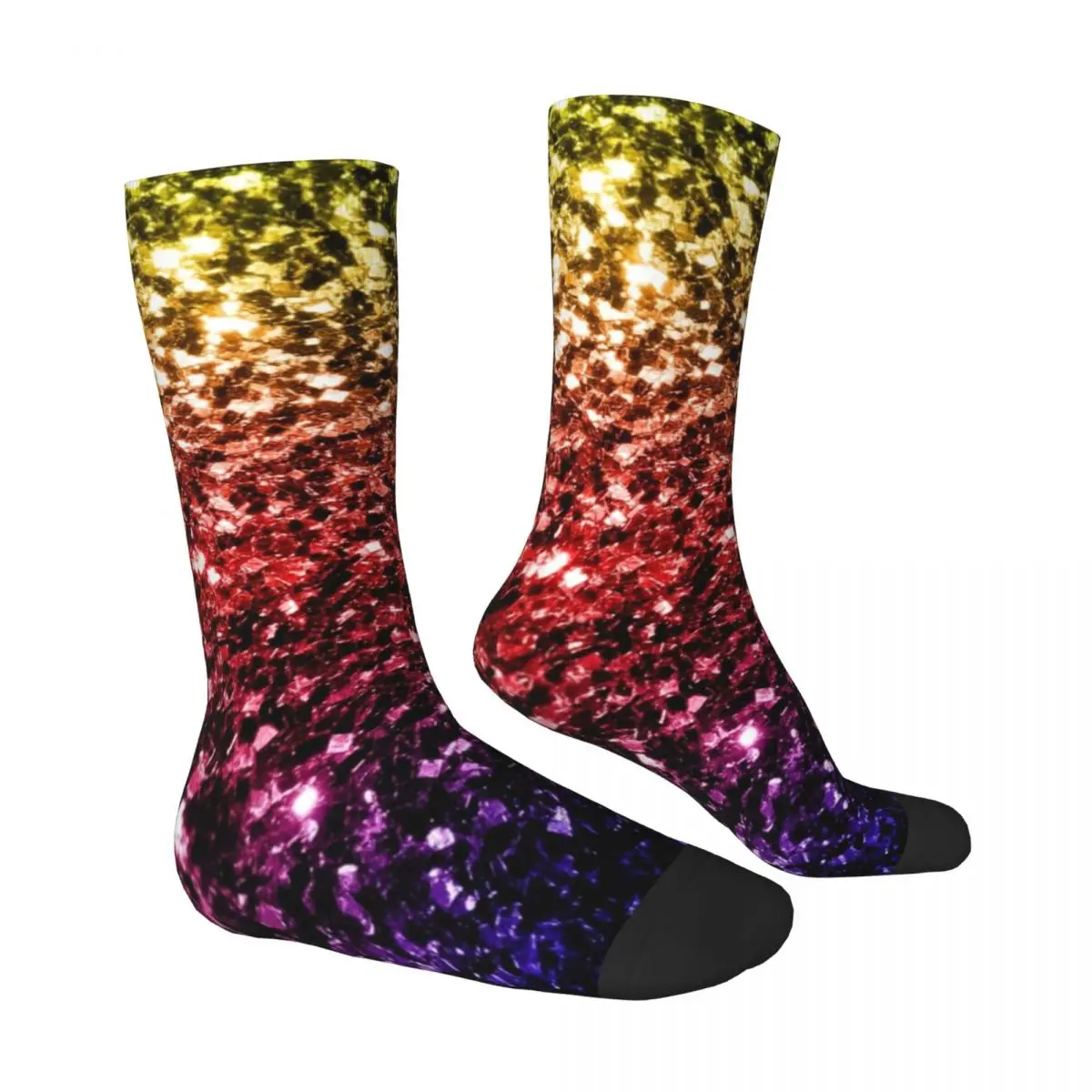 Colourful Sparkle Glitter Stockings Ladies Rainbow Print Socks Warm Soft Fun Socks Winter Running Sports Non Skid Pattern Socks