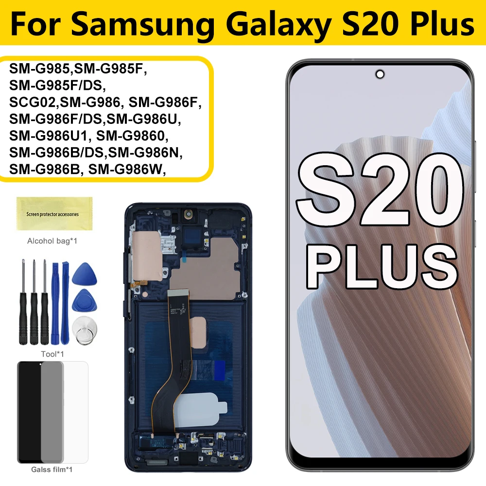 G985 G985F G986 G986F LCD For Samsung S20 Plus LCD Display Touch Screen Digitizer with Frame For Samsumg Galaxy S20+ Replacement