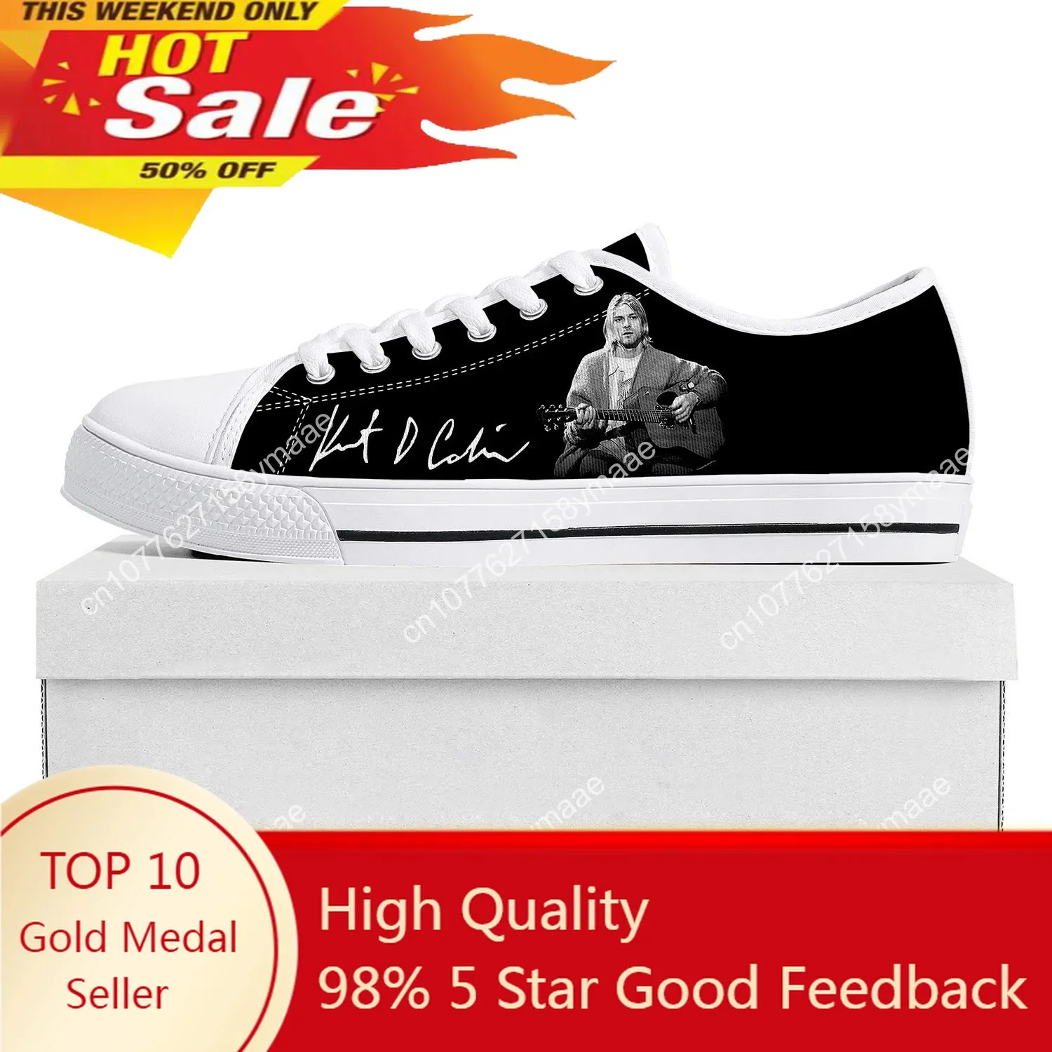 

Kurt Cobain Low Top Sneakers Mens Womens Teenager Canvas High Quality Sneaker Casual Custom Made Shoes Customize Shoe White