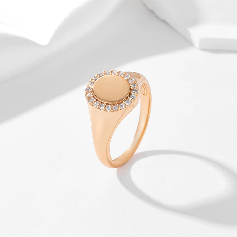 SYOUJYO Vintage Glossy Round Stamp Ring For Women 585 Rose Gold Color Fine Jewelry Natural Zircon Daily Ring