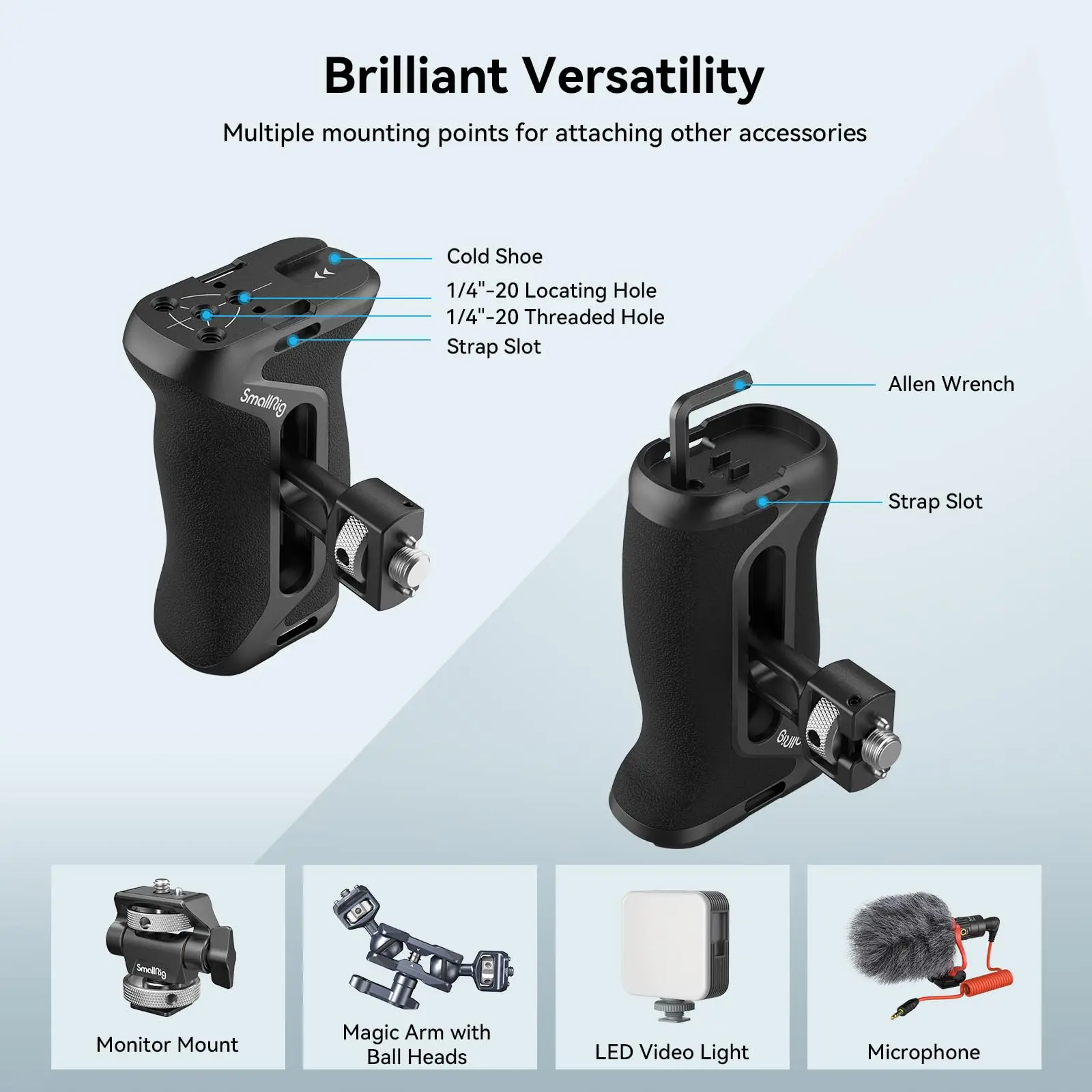 SmallRig Adjustable Side Handle with Two-in-One Locating Screw for Cages and Plate with ARRI 3/8\