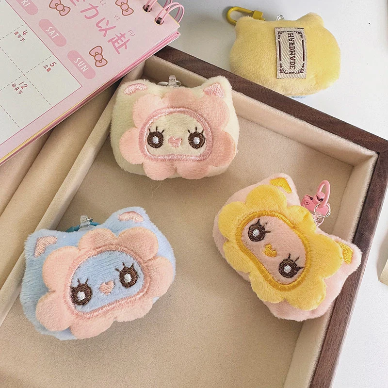 Porte-clés en peluche en forme de tournesol et de petit chat, pendentif de sac, jouets beurre, dessin animé chaton, moelleux et doux, cadeaux de décoration pour sac à dos, mignon