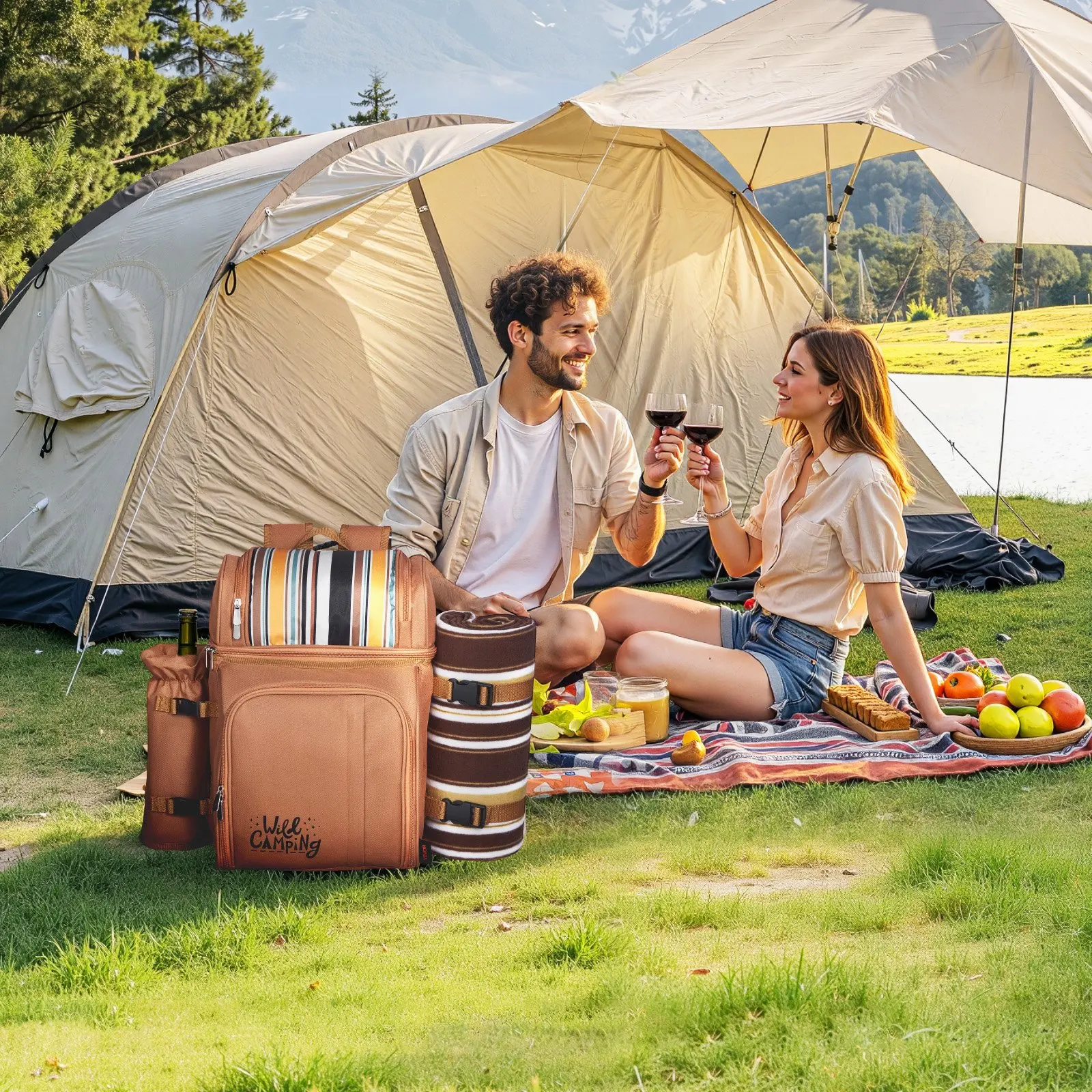 

Picnic Backpack, Beach Picnic Backpack Bag for 4 Person with Insulated Cooler Compartment, Detachable Bottle/Wine Holder, Lig