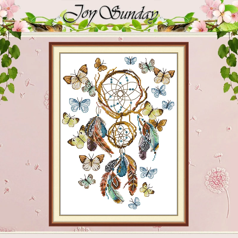 

Набор для вышивания крестиком с узорами «Бабочка, перо, кошка-мечта» (11CT, 14CT, 16CT), набор для вышивки DMC с нанесенным рисунком, рукоделие