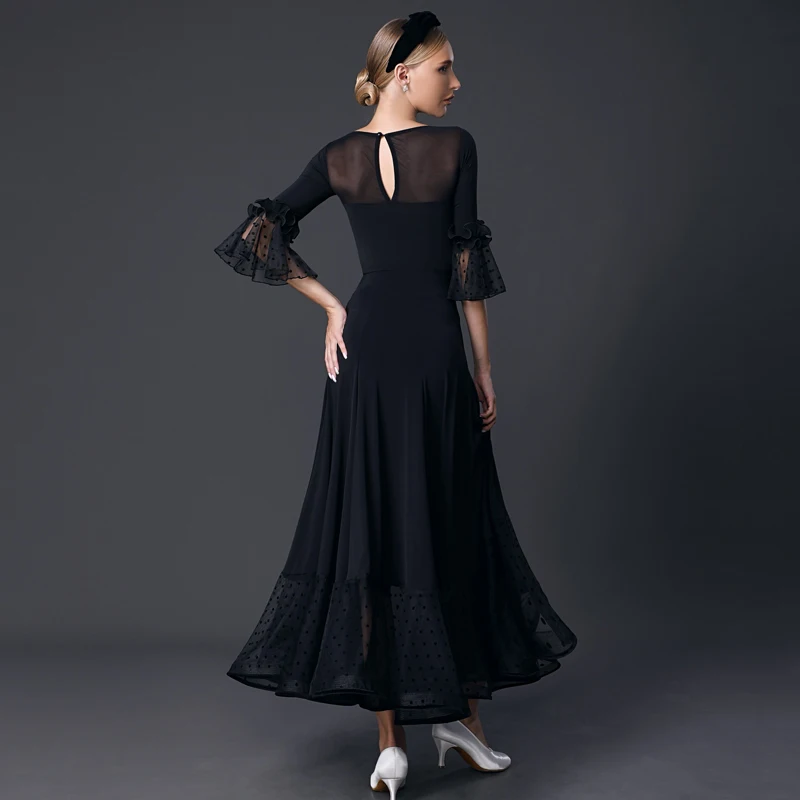 Vêtements de danse pour salle de bal pour femmes, manches courtes, hauts de danse latine, jupe en maille, robes de concours de danse latine pour adultes, nouvelle collection 2023, SL9374