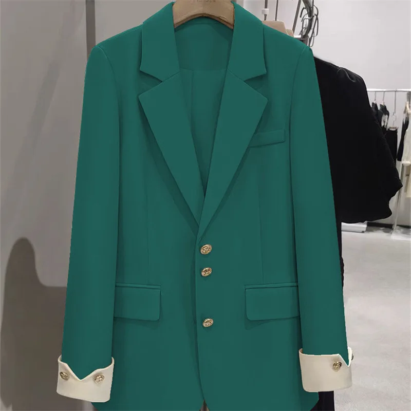 Spring Autumn Women Blazer Fashion Color Block Long Sleeve Female Business Work Wear Formal Suit Jacket Coat Ladies Outerwear