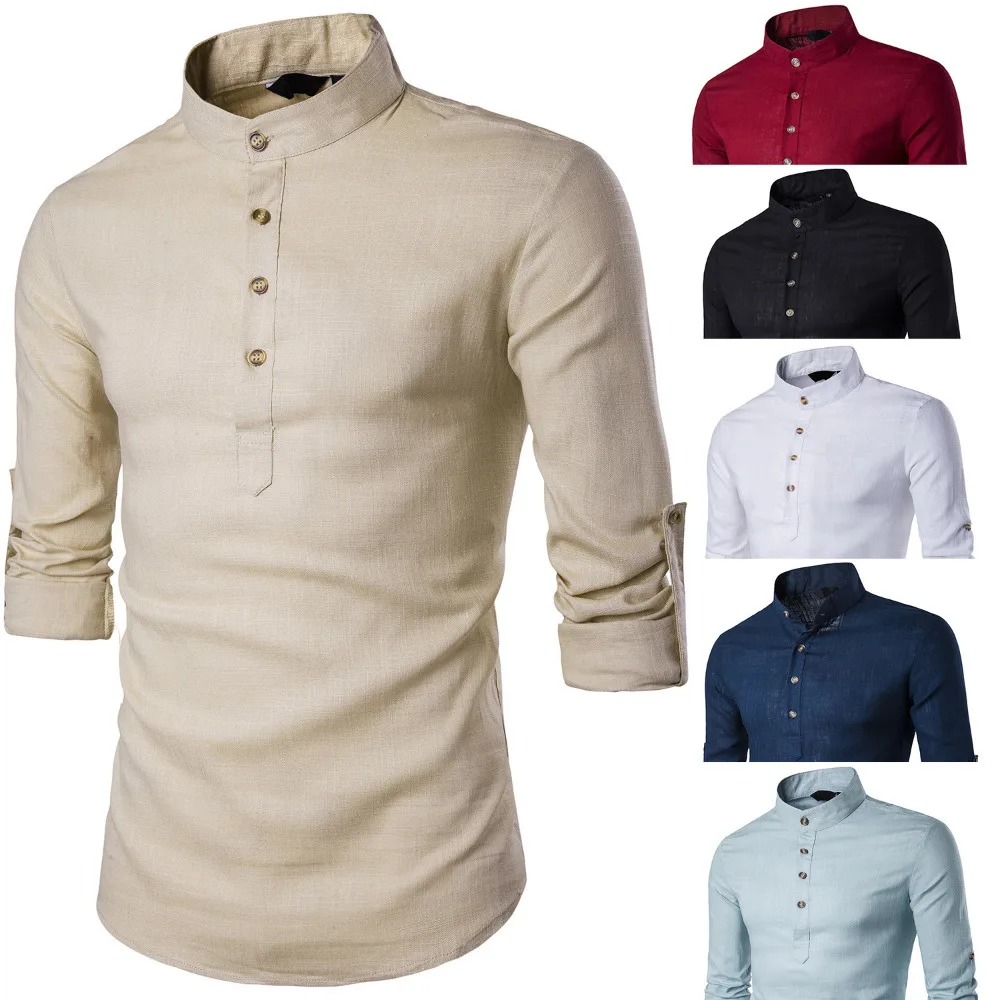 

ZOGAA Spring Autumn Style Mens Cotton Linen Shirts Casual Men's Solid Color Long Sleeve Shirt