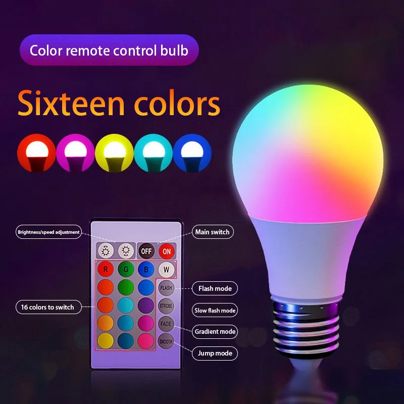 

16 Colors RGB Bulb LED Multicolor Bulb E27 220V Household Lighting Dimmable 24 Key Remote Control Smart Lamp Atmosphere Light