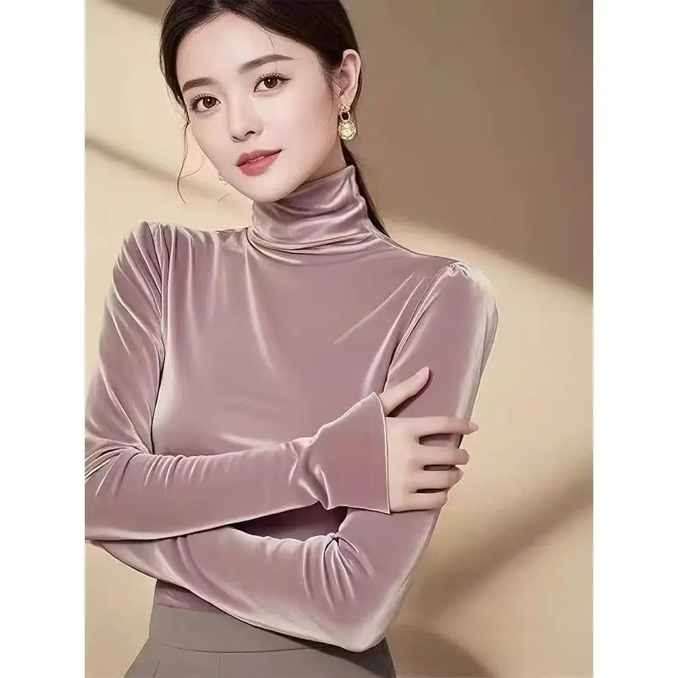 Advanced Velvet Turtleneck Shirt Vero Moda Women Autumn Winter Inner Long Sleeve Slim Simple Pullover Comfortable Beautiful Tops