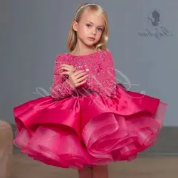 Baby Girl Birthday Fluffy Dress Infant Sequin Baptism Gown Flower Wedding Costume Kids Long Sleeved Vestidos Girl Wedding Dress
