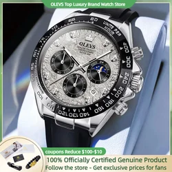 OLEVS Top Brand Men's Watches Classic Retro Wristwatch for Man Waterproof Silicone Strap Luminous Moon Phase Chronograph Fashion