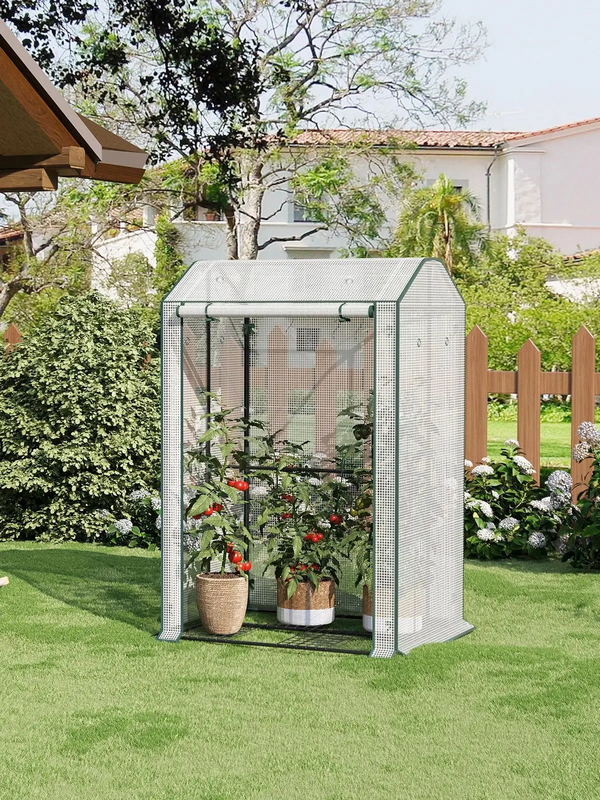 WOLTU Folien-Gartengewächshaus, Tomaten-Winterzelt, Gemüse-Warmgewächshaus mit Tür und Fenstern für Kletterpflanzen und Blumen im Freien