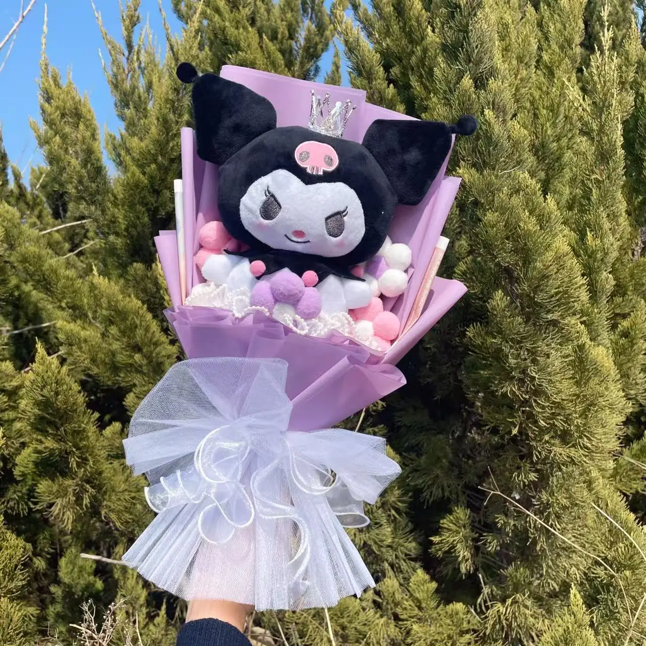 Mooie Hellokitty Kurom pluche pop knuffels met bloemen creatief handgemaakt boeket Valentijn kerst afstudeercadeaus
