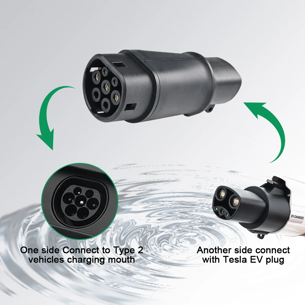 JDMEX Type2 to Tesla 32A 60A  Adapter AC 250V EV Charger Converter Connector for Electric Car