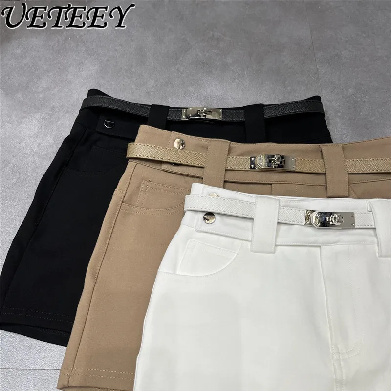 Pure Desire Spice Girl Sexy Hüftwickel mit Gürtel Kurzer Rock Frühling Sommer Einfarbig Schlankheits-Miniröcke für Frauen Faldas