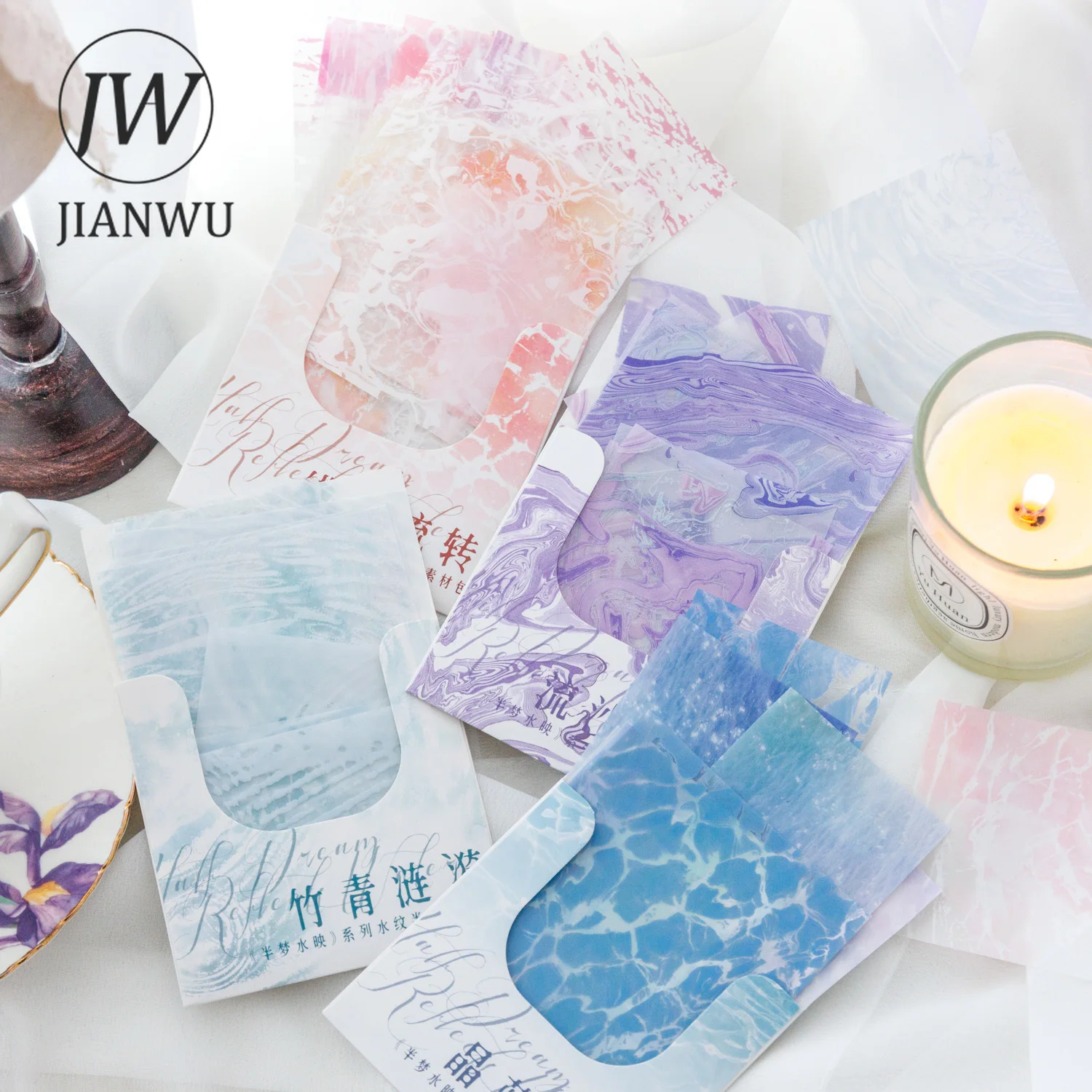 JIANWU 20 Sheets Half The Dream Water Reflected Series Vintage Decor Material Paper Creative DIY Journal Collage Stationery