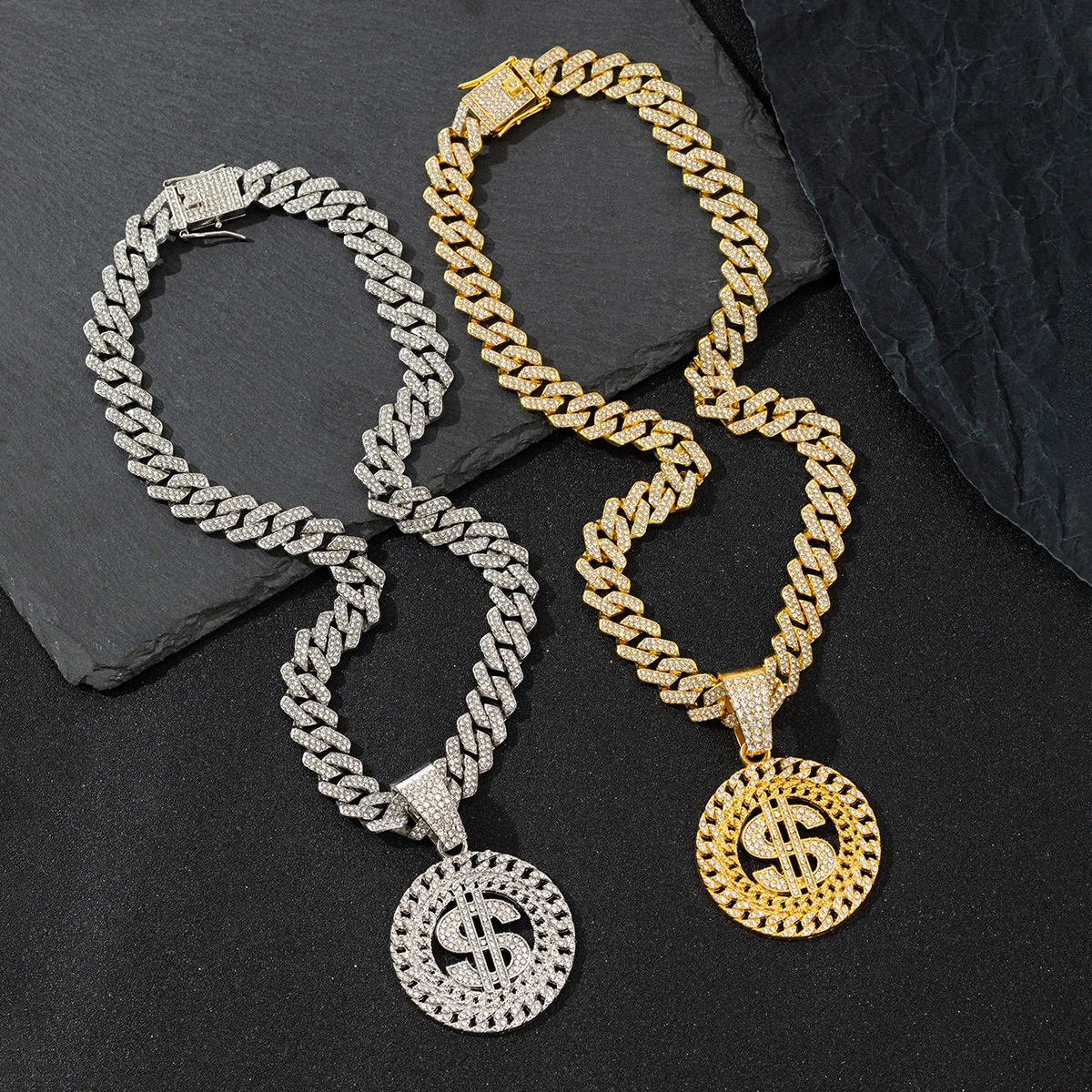 

Alloy Jewelry USD English Letter Pendant Hip Hop Full Diamond Cuban Chain Personalized Twist Necklace