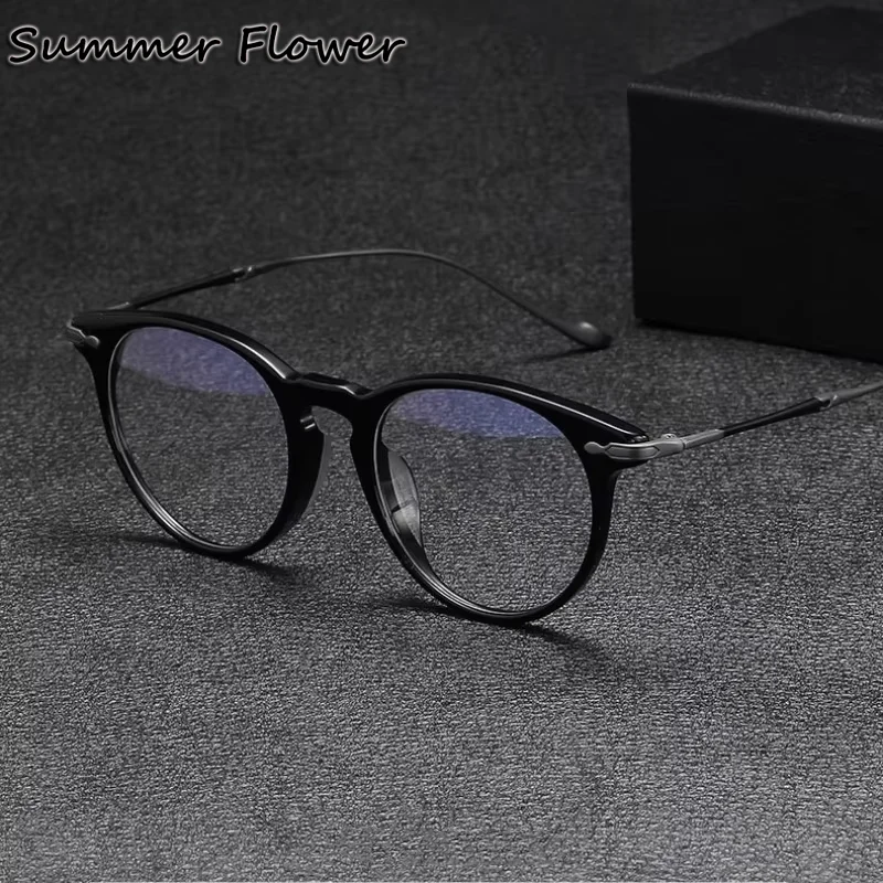 

Retro Round Eyewear Frames Acetate Titanium Women Men Eyeglasses Optical Gafas for High Degree Prescription Lenses