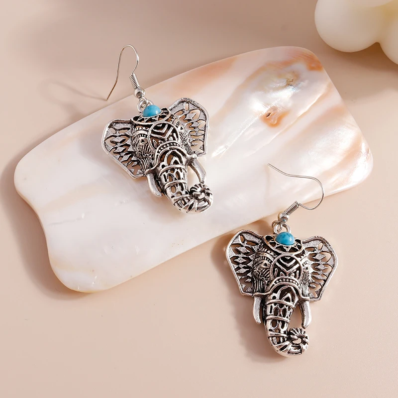 Bohemian Vintage Silver Color Elephant Drop Earrings for Women Cute Animal Pendants Dangle Earrings Girls Party Jewelry Gifts