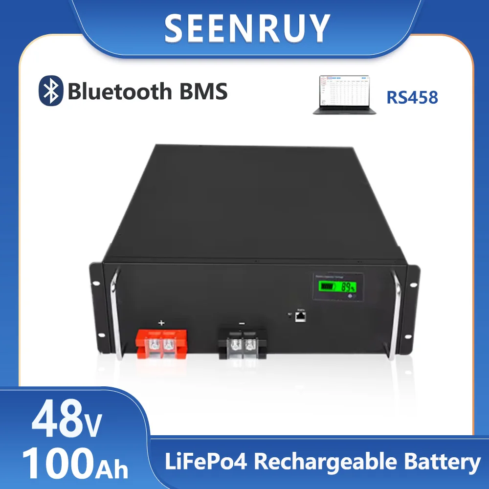 SEENRUY 48v 100AH lifepo4 lithium batterry bluetooth APP Lithium Iron Phosphate RS 485 Communication base + 10A charger