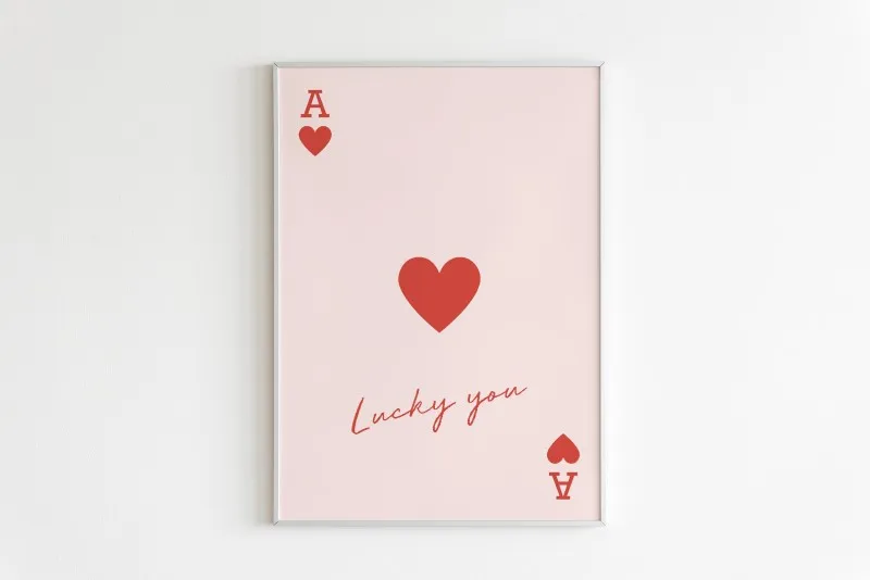 Lucky You Poster and Prints  Queen of Hearts Ace Card Kiss Lips Canvas Paintings Nordic Modern Living Room Home Wall Decor