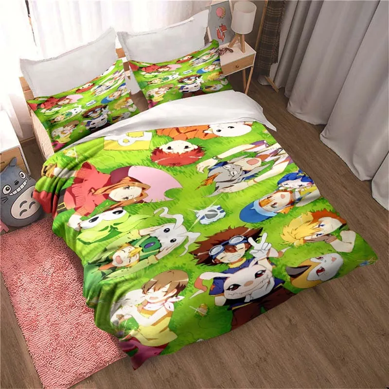 Imagem -02 - Desenhos Animados Digimon Impresso Bedding Conjunto para Crianças Quarto Soft Duvet Cover Pillow Case Cama de Solteiro Cama de Casal King Size Comforter Presente Novo