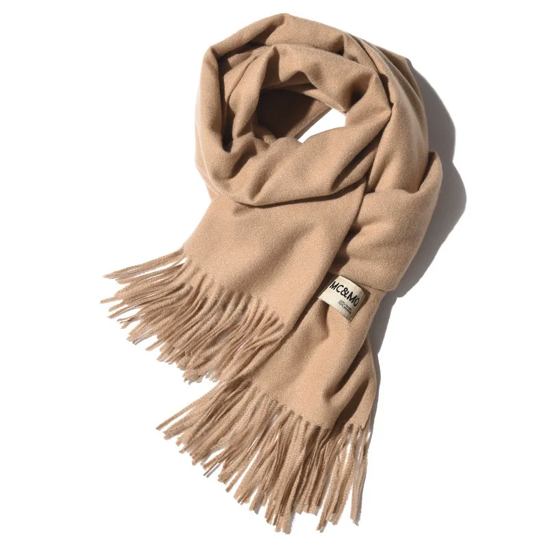 Cashmere Scarf Feel Solid Color Fringed Shawl Long Couple Warm Imitation Cashmere Scarf All Matching Monochrome Shawl 24W008