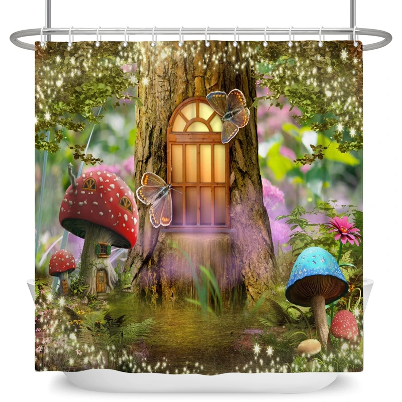 Zaczarowany las zasłona prysznicowa Cartoon Magic Tale Mushroom Wonderland Gothic zasłona prysznicowa wodoodporny wystrój łazienki z hakami