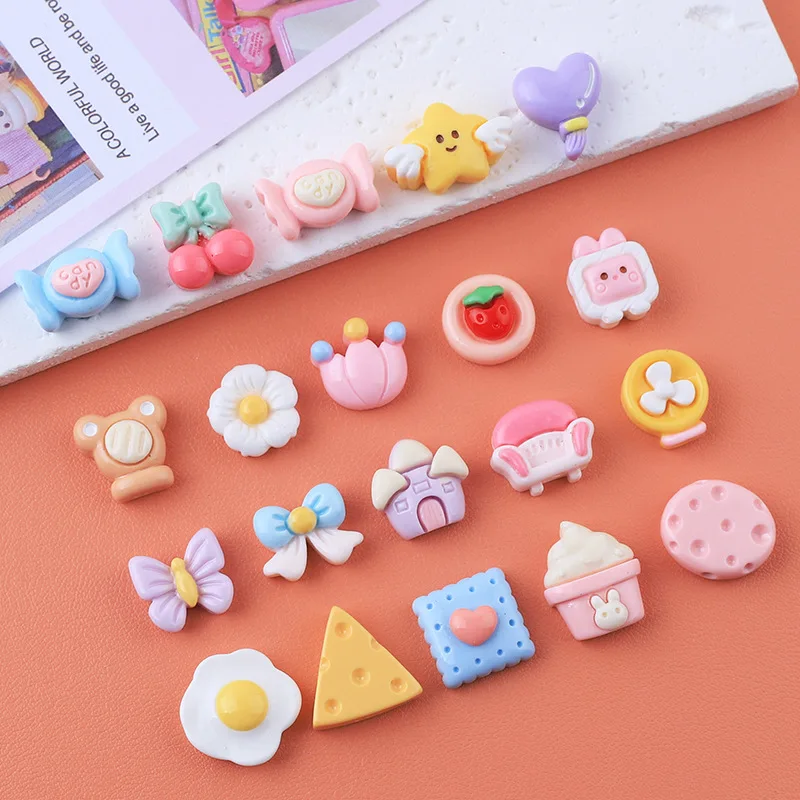 

30 Pcs New Mini Cute Cartoon Candy, Peaches, Flowers, Ice Cream Resin Scrapbook Diy Jewellery Hairpin Decorate Accessories Craft