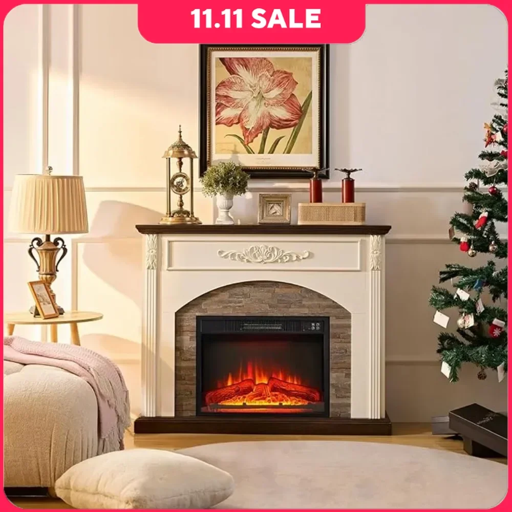 

44" Home Fireplace, TV Stand for TVs Up To 80 Inch, 23'' Fireplace Insert Heater W/ LED Flame, Fireplaces